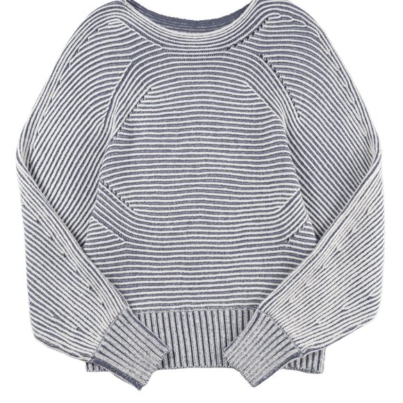 B309 Ashleigh Blue Striped Print Ribbed Knit Boat Neck Baggy Sweater - Picture 9 of 9
